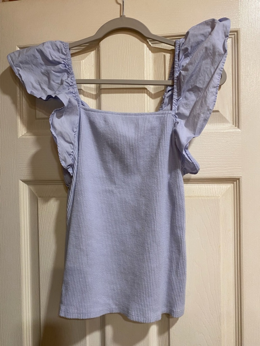 a new day Baby Blue Ruffle Sleeve Ribbed Tank Top